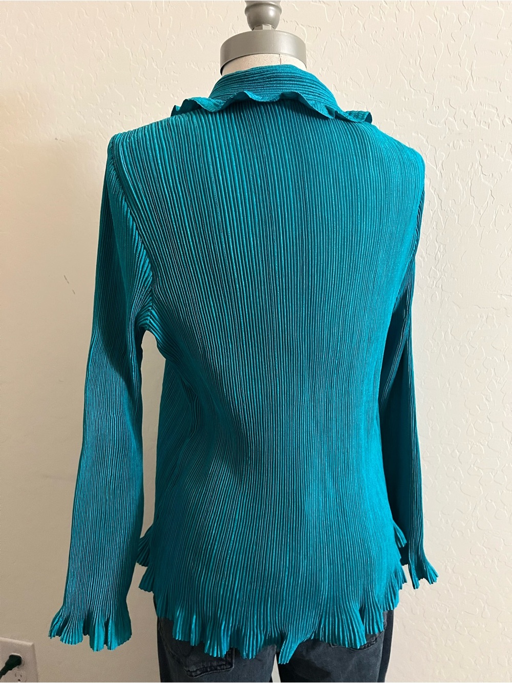 Chico's Teal Ruffled Ribbed Blouse - Picture 4 of 5